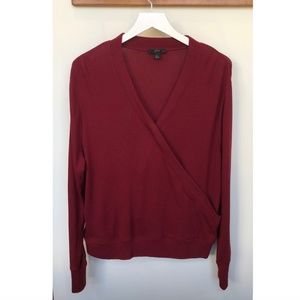 J.Crew Burgundy Long Sleeve Drapey Wrap Top (Large)